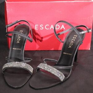 NEW Vintage Escada Crystal-Embellished Leather Strappy Sandals with Original Box